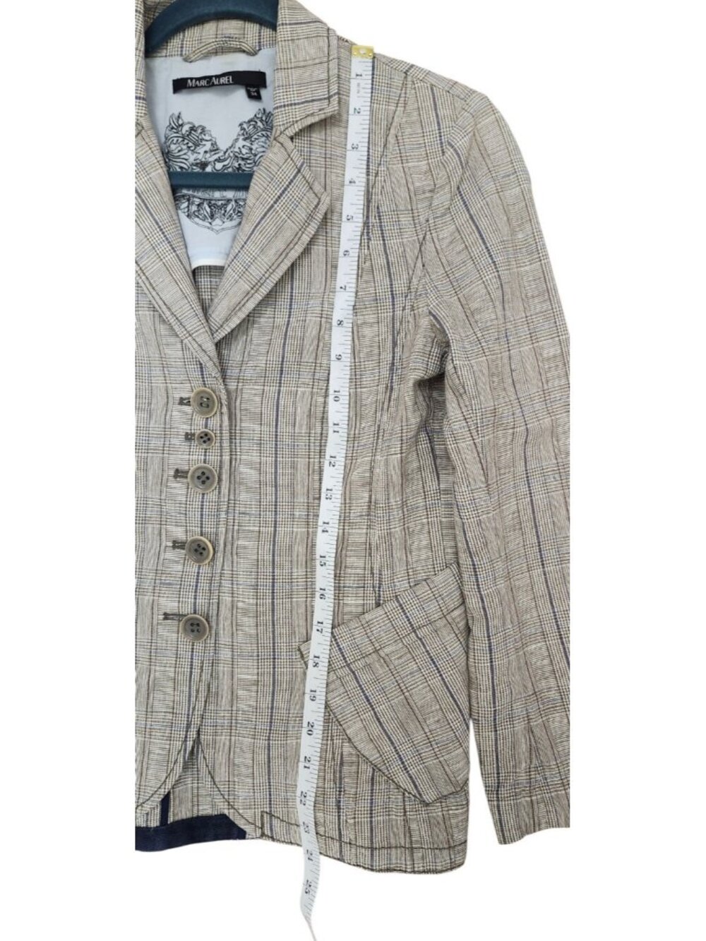 Marc Aurel Women’s Plaid Linen Cotton Blazer US 4 EU 34 Quiet Luxury - Picture 11 of 16